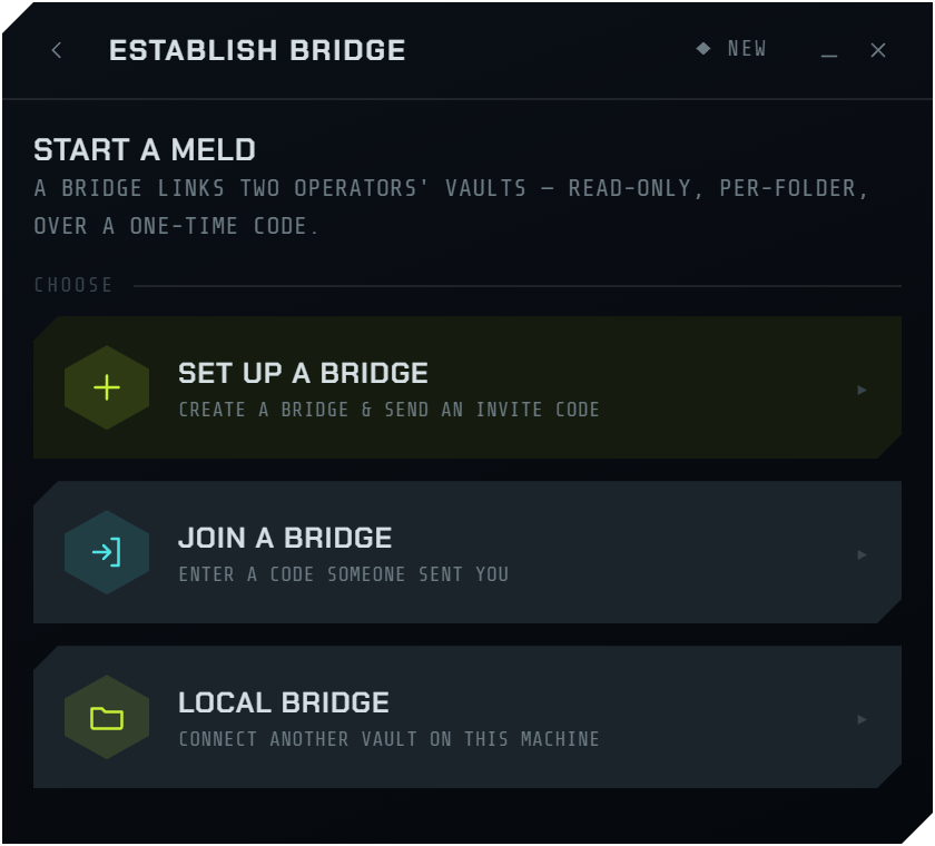 Establish a bridge — set up, join, or local