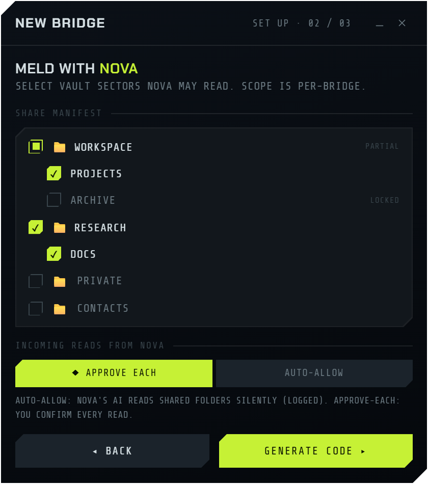 Share manifest — granular per-folder scope